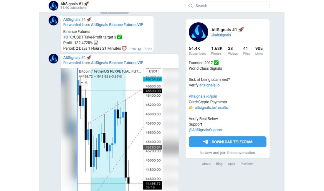 AltSignals Telegram group with crypto signals