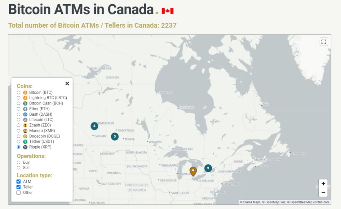 Buy XRP Canada using Bitcoin ATMs in Canada that support XRP