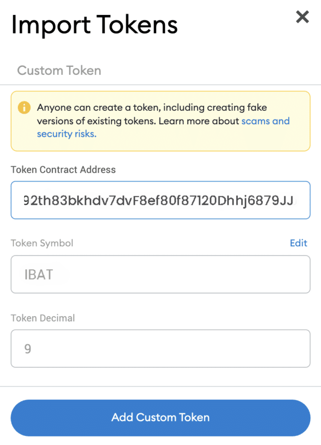 MetaMask custom address