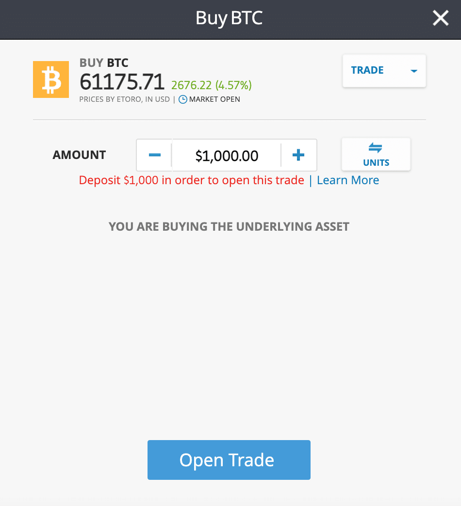 buy BTC etoro